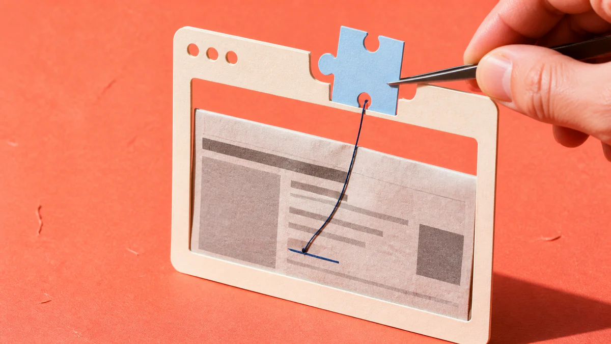 Handmade browser frame receiving a puzzle-shaped extension module