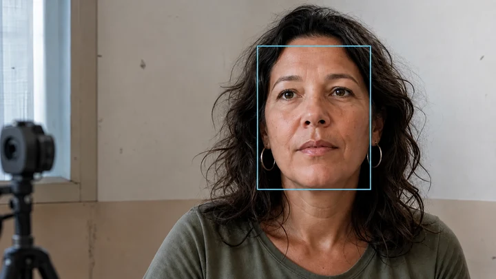 Illustrative face detection box enclosing a woman’s face