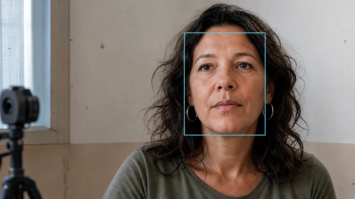 Illustrative face detection box enclosing a woman’s face