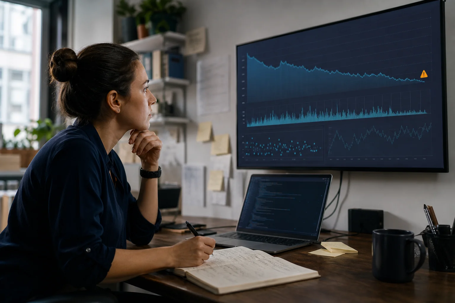 A machine learning engineer reviews a production dashboard that shows a gradual decline in model performance
