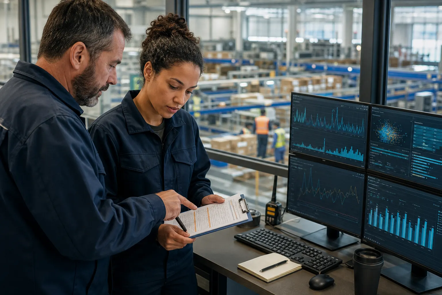 An operations lead and machine learning engineer compare real-world outcomes with production monitoring data